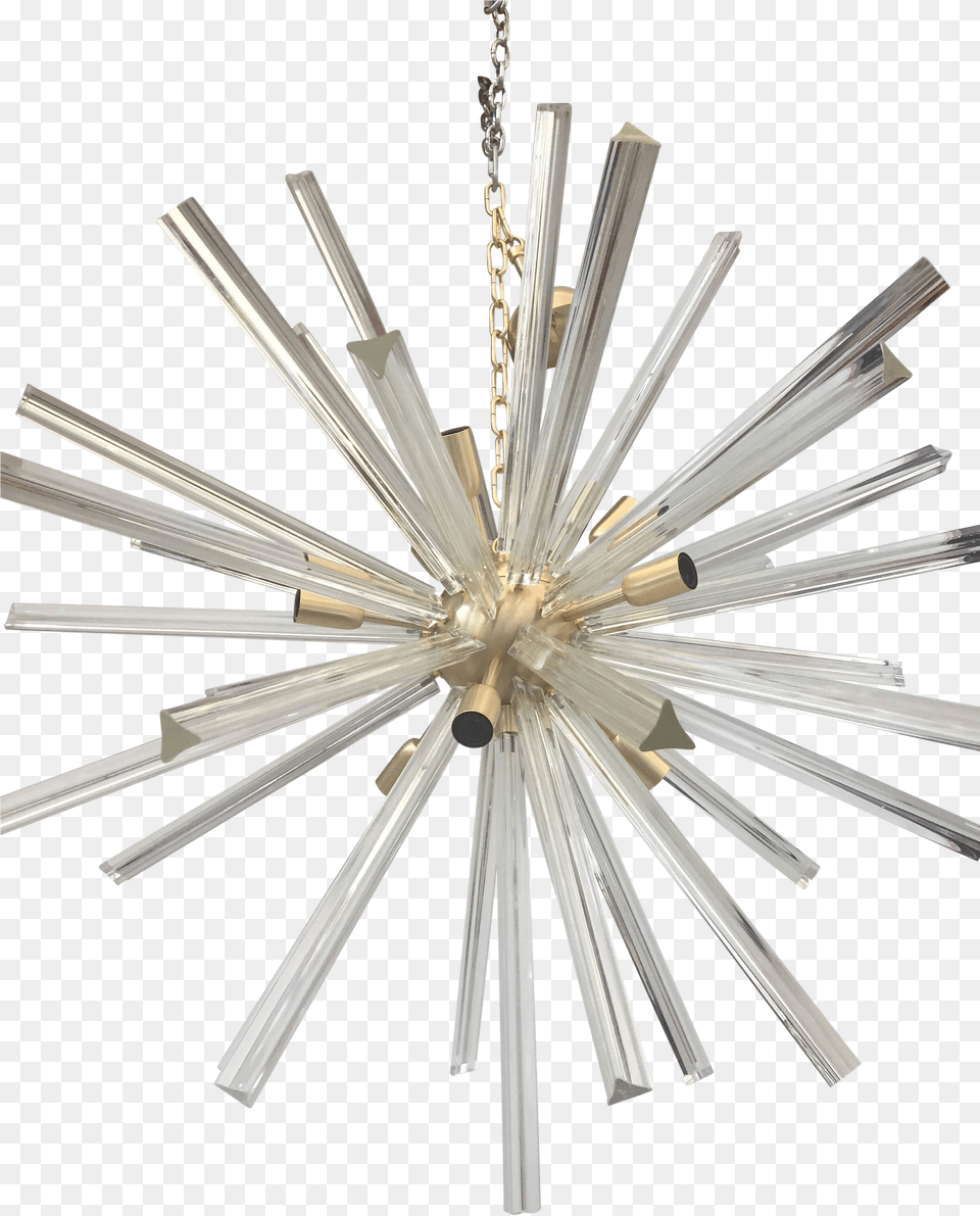 Chandelier Clear Murano Glass Triedo Sputnik With A Gold Frame Ceiling, Lamp, Crystal, Appliance, Ceiling Fan Free Png Download