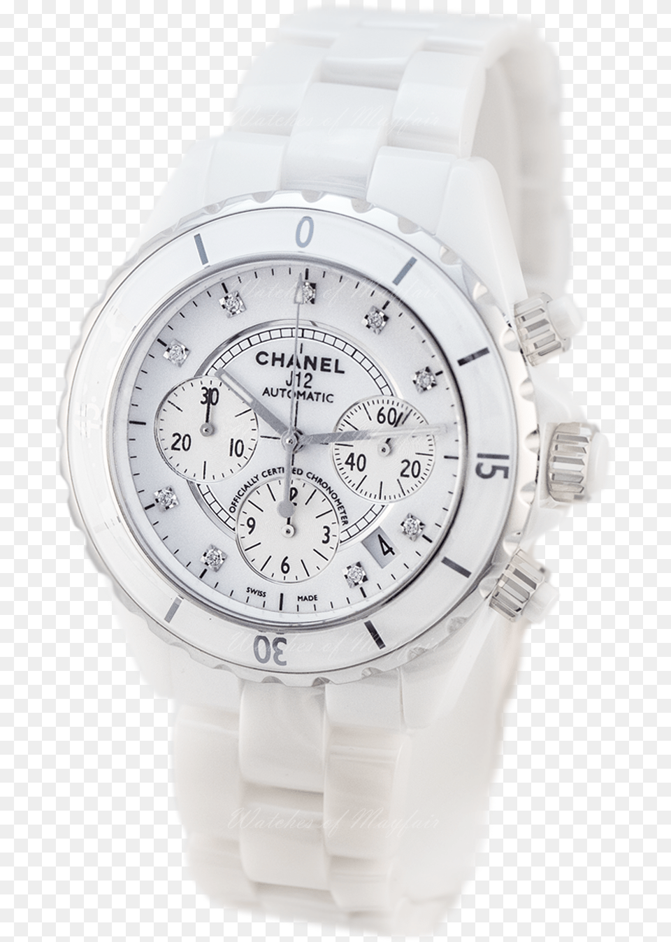 Chanel J12 Chronograph White Ceramic Diamonds Indicators Analog Watch, Arm, Body Part, Person, Wristwatch Free Png Download
