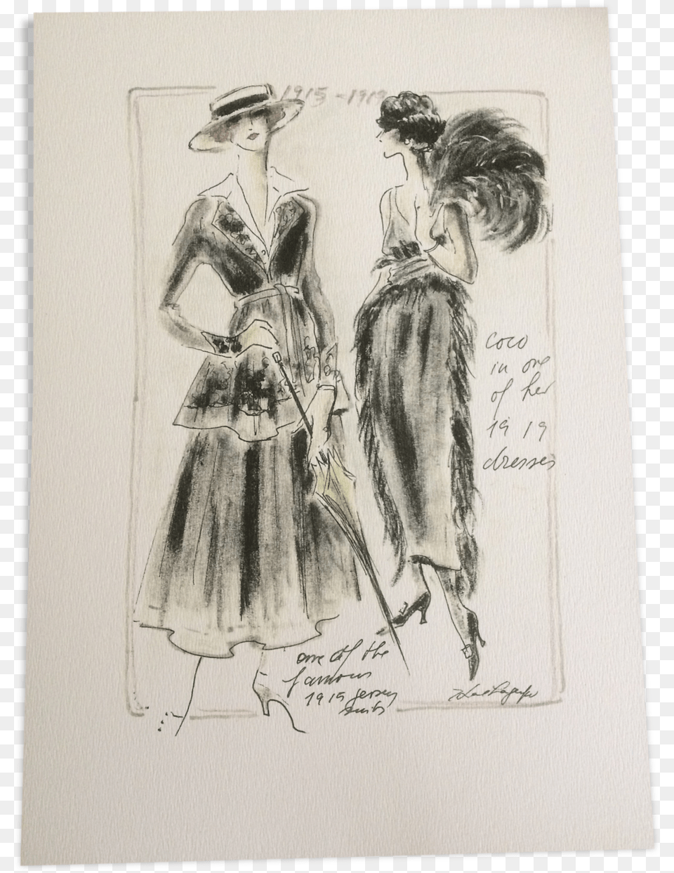 Chanel Sketch Of Fashion Paper Black Vintage Uk Karl Lagerfeld Chanel Sketches, Art, Adult, Female, Person Free Png