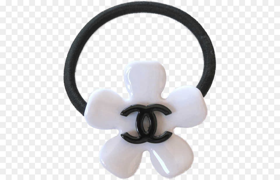 Chanel White Camelia Amp Black Logo Hair Tie Vip Artificial Flower, Accessories, Jewelry Free Transparent Png