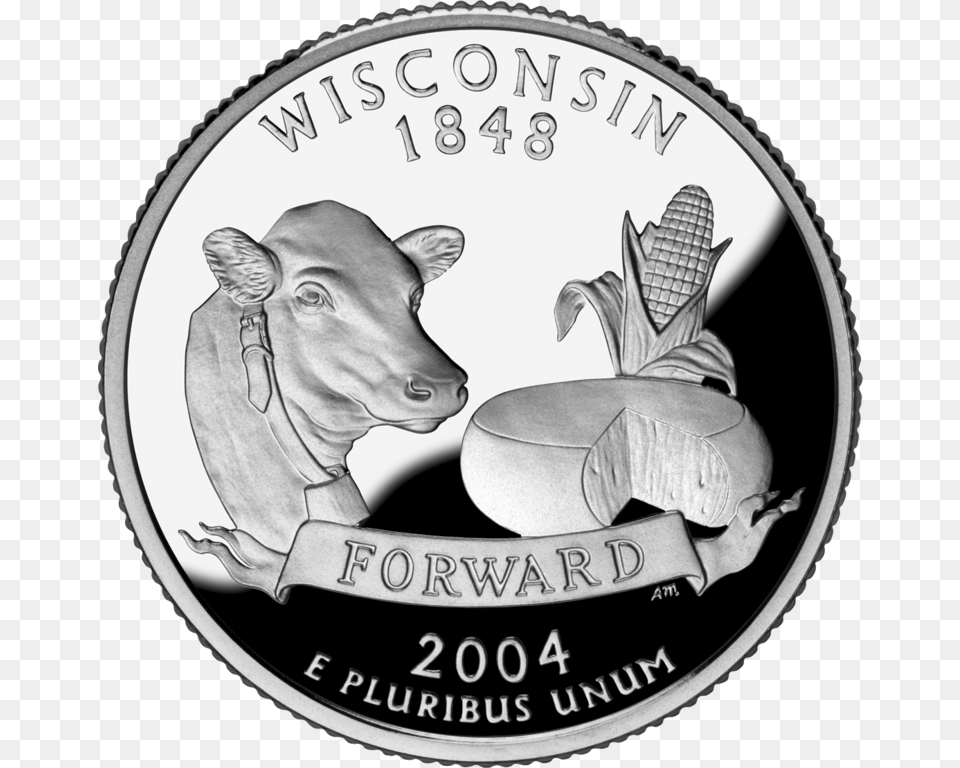 Change Wisconsin Wisconsin State Quarter, Coin, Money, Silver, Animal Free Png