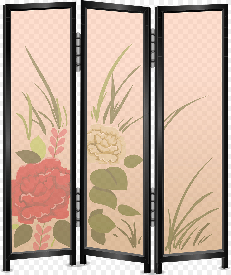 Changing Clothe Screen, Door, Folding Door, Flower, Plant Free Transparent Png