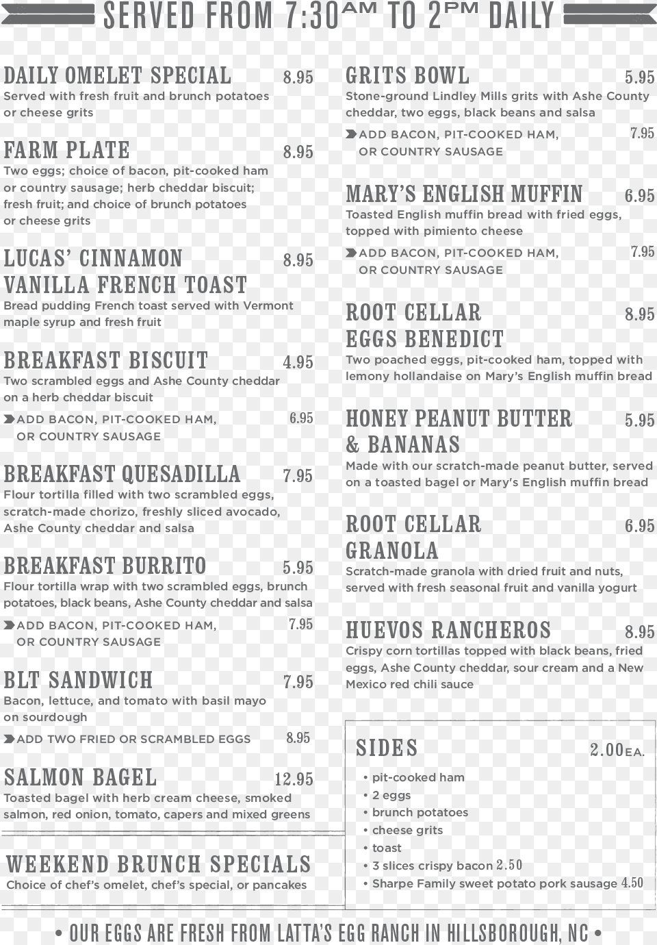 Chapel Hill Breakfast, Menu, Text Png