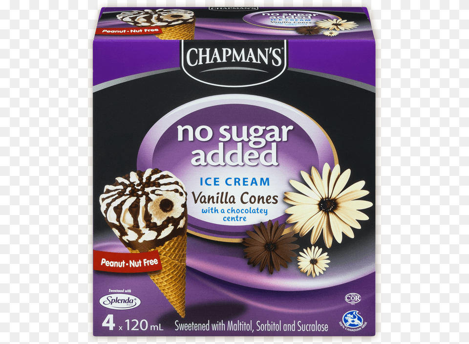 Chapman S Vanilla Ice Cream Cone Chapman39s No Sugar Added Ice Cream Sandwich, Advertisement, Dessert, Food, Ice Cream Png Image