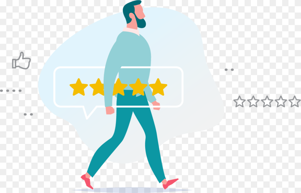 Character Holding A Five Star Rating To Introduce Online Illustration, Person, Walking, Adult, Male Free Png Download