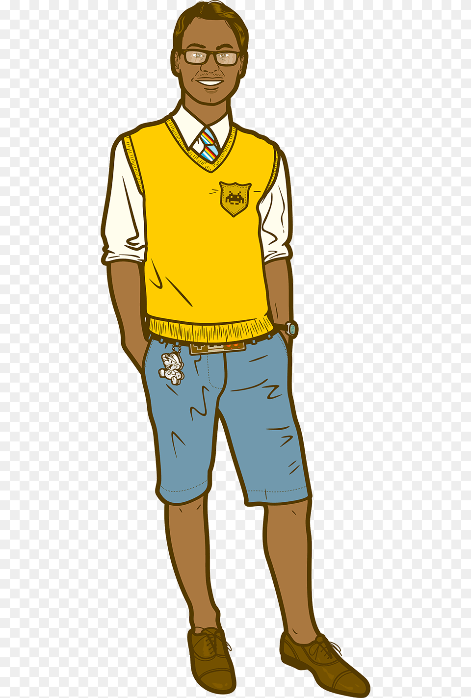 Character Illustration Geek Chic Character Illustration, Shorts, Clothing, Man, Male Free Transparent Png