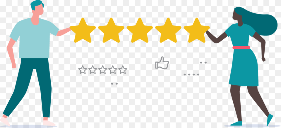 Characters Holding A Five Star Rating Illustrating Online Review, Adult, Male, Man, Person Png Image
