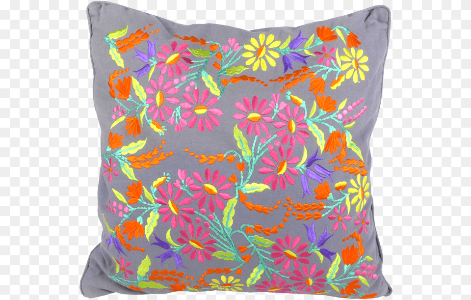 Charcoal Floral Embroidered Cushion Cushion, Home Decor, Pillow, Pattern Png Image
