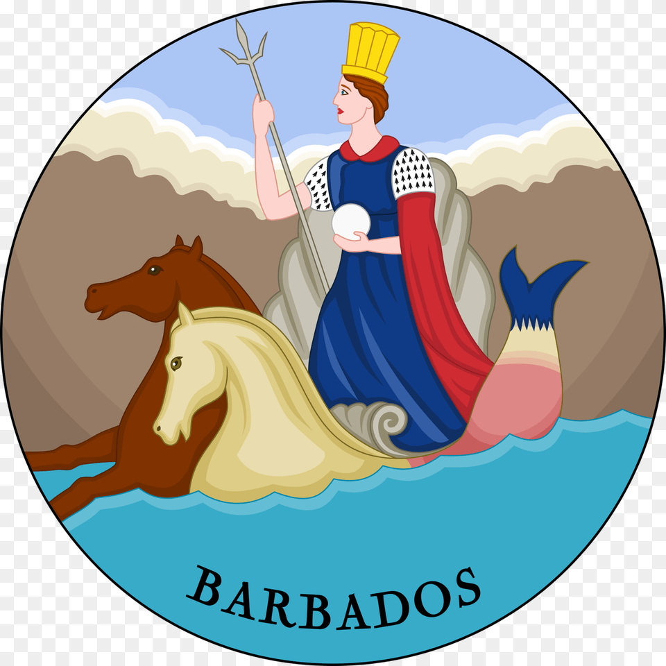 Chariot Drawn By Seahorses While Holding A Trident Barbados 1816 Flag, Person, Face, Head, Art Free Png