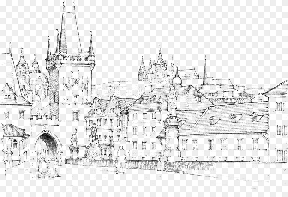 Charles Bridge, Architecture, Art, Building, Drawing Png Image