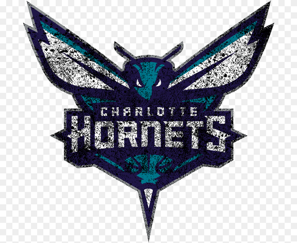 Charlotte Hornets 2015 Pres Primary Logo Distressed, Badge, Symbol, Emblem Free Png Download
