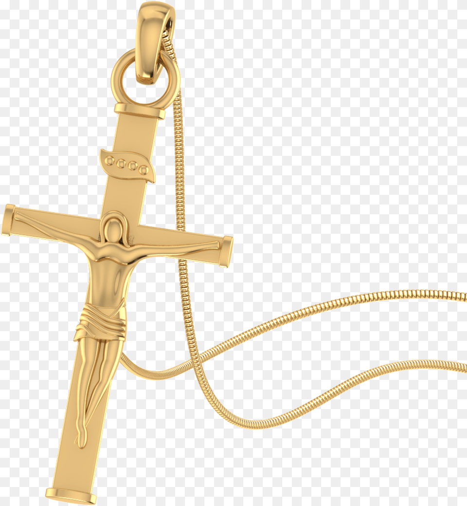 Charming Holy Cross Design Gold Pendant, Symbol, Bow, Weapon, Sword Free Png
