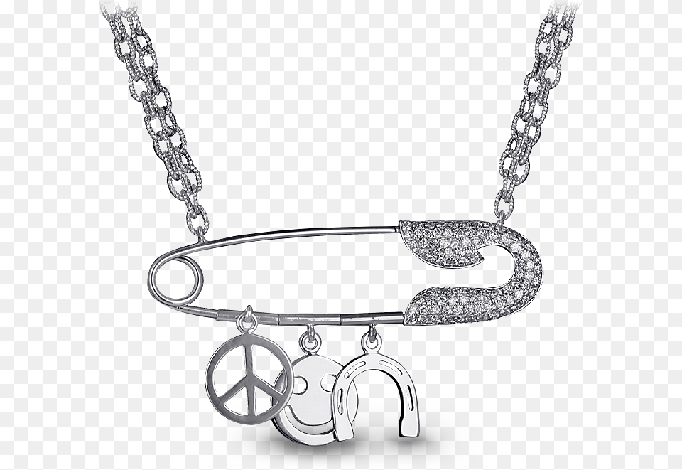 Charms Safety Pin Necklace Gucci Link Chain, Accessories, Jewelry, Silver, Diamond Png