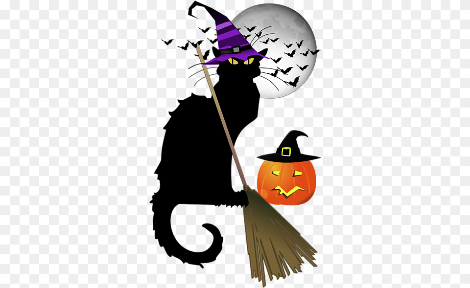 Chat Noir Halloween, Broom Png Image