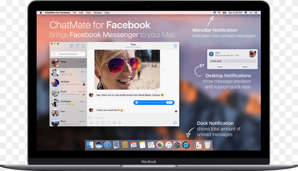 Chatmate For Facebook On Macbook Mac Os X Sierra Spotlight, Accessories, Sunglasses, Computer, Electronics Free Png Download