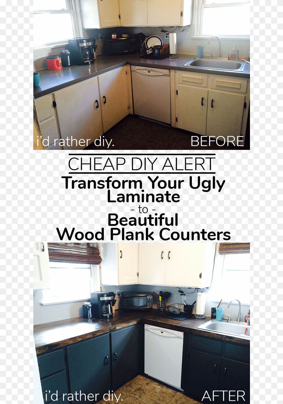 Cheap Easy Wood Plank Countertops Countertop, Indoors, Kitchen, Sink, Interior Design Free Png