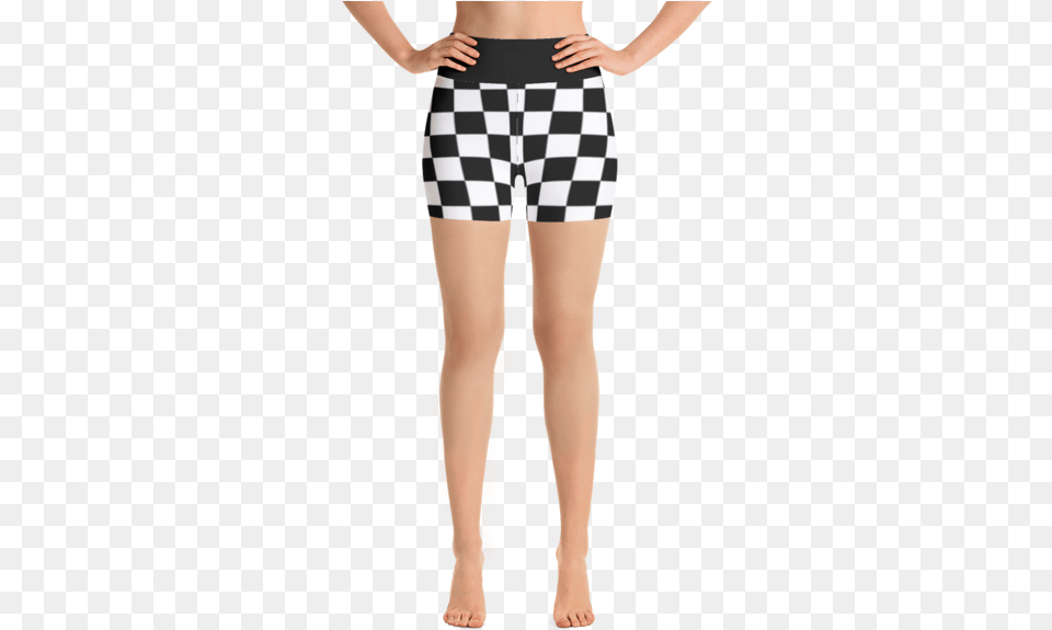Checkered Flag All Over Print Yoga Fitness Shorts Checkered Biker Shorts, Clothing, Body Part, Person, Thigh Png Image