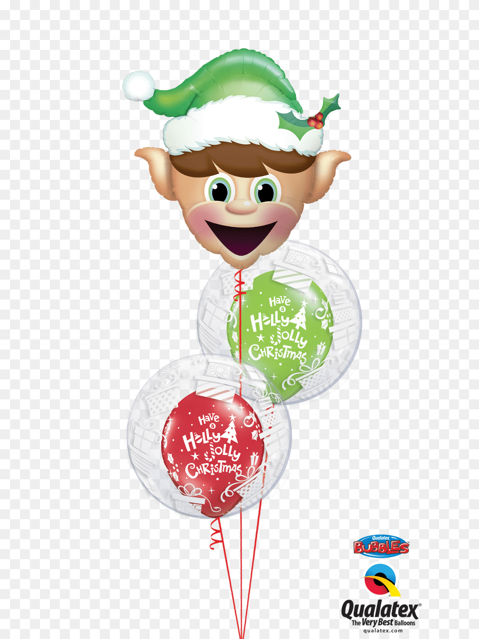 Cheeky Elf Double Bubble Balloon Bouquet Qualatex Ballons Merry Christmas, Food, Sweets, Face, Head Png