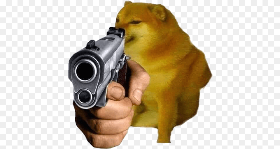 Cheems Doge Dog Pistol Pointing Meme Shitpost Nobackgro Hand Pointing Gun, Firearm, Handgun, Weapon Free Transparent Png