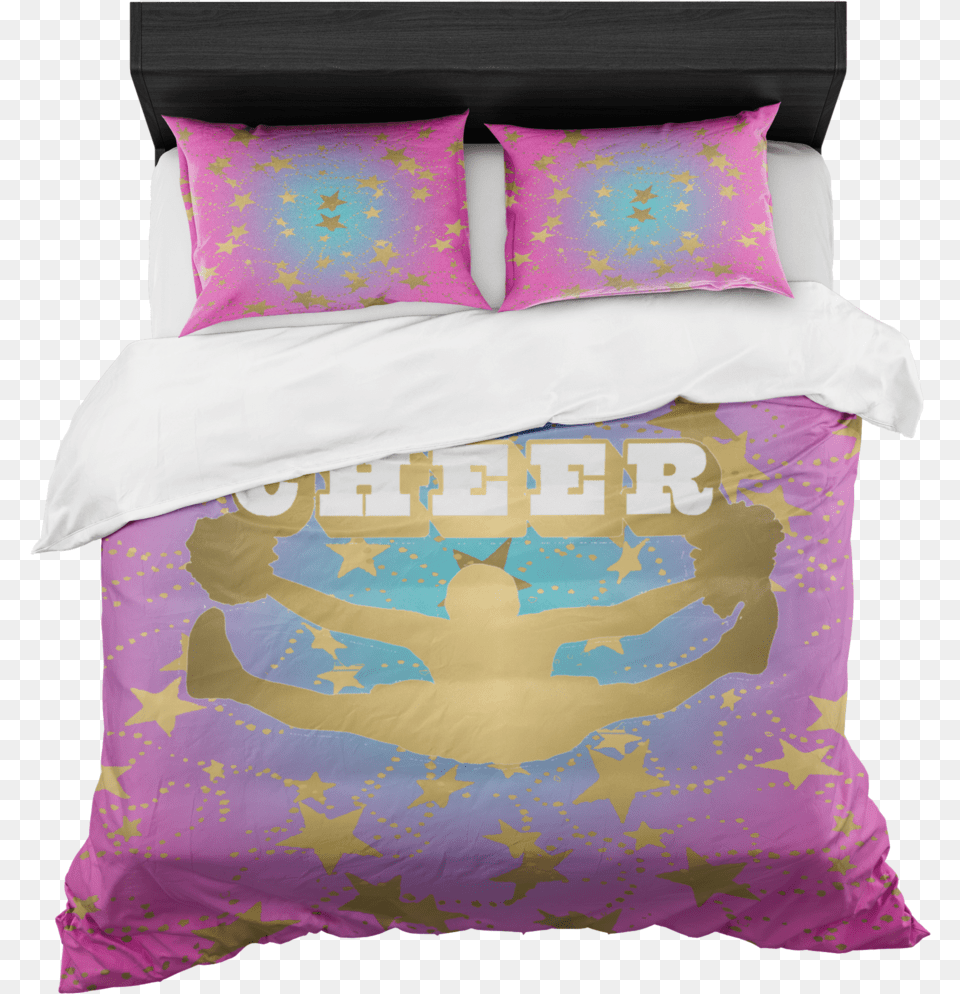 Cheer Silhouette With Stars In Gold And Magenta To Duvet Cover, Cushion, Furniture, Home Decor, Pillow Free Png Download