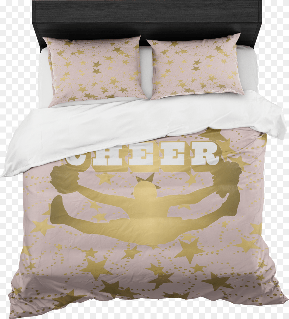 Cheer Silhouette With Stars In Gold And Pale Pink Duvet, Cushion, Home Decor, Pillow, Furniture Png Image