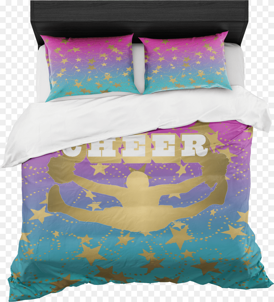 Cheer Silhouette With Stars In Gold Magenta To Blue Duvet Cover, Cushion, Furniture, Home Decor, Bed Free Transparent Png