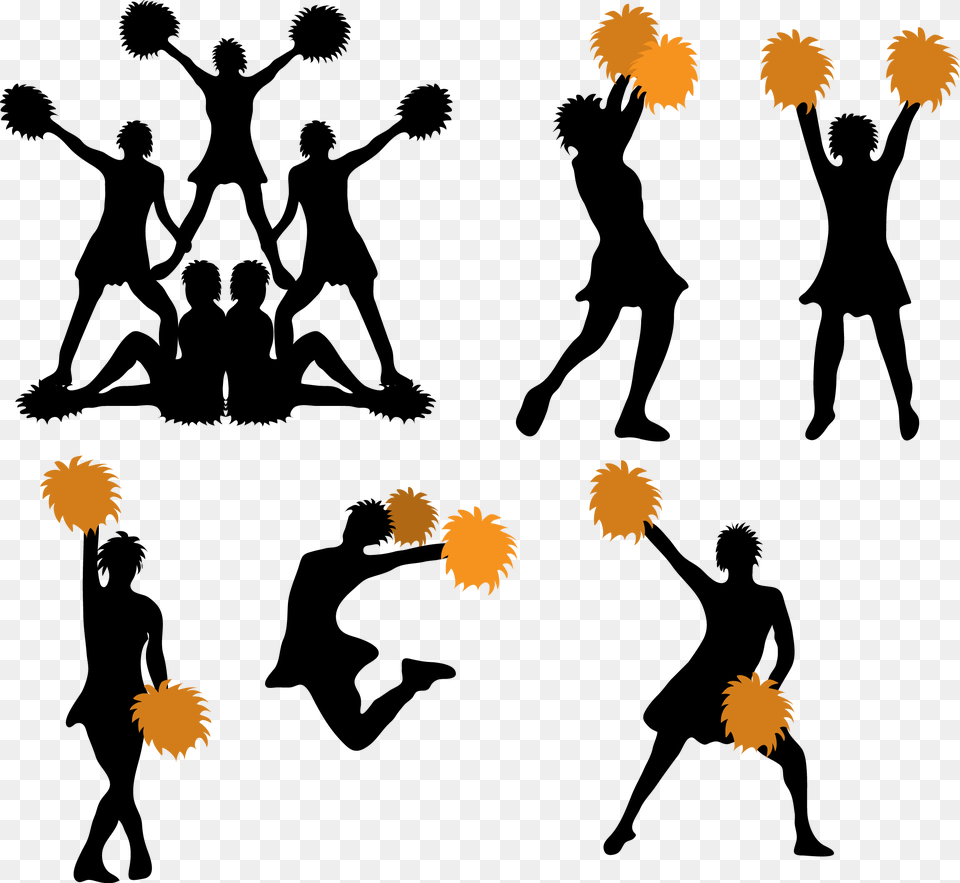 Cheerleading Pom Pom Silhouette Cheerleader Vector, Adult, Person, Leisure Activities, Female Free Png Download