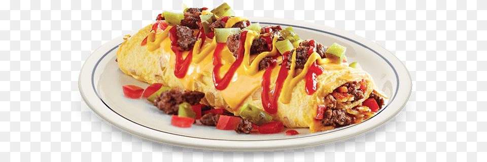 Cheeseburger Omelette Ihop Calories, Food, Burrito, Ketchup Png