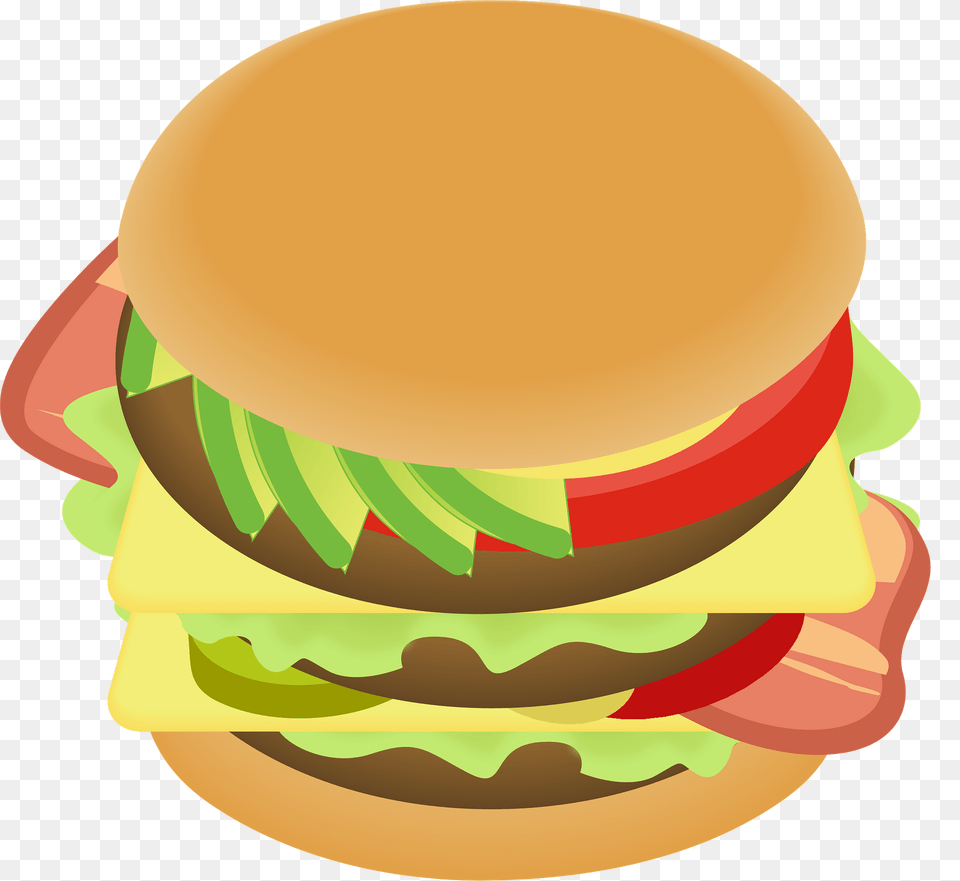 Cheeseburger With All The Toppings Clipart, Burger, Food, Clothing, Hardhat Png Image