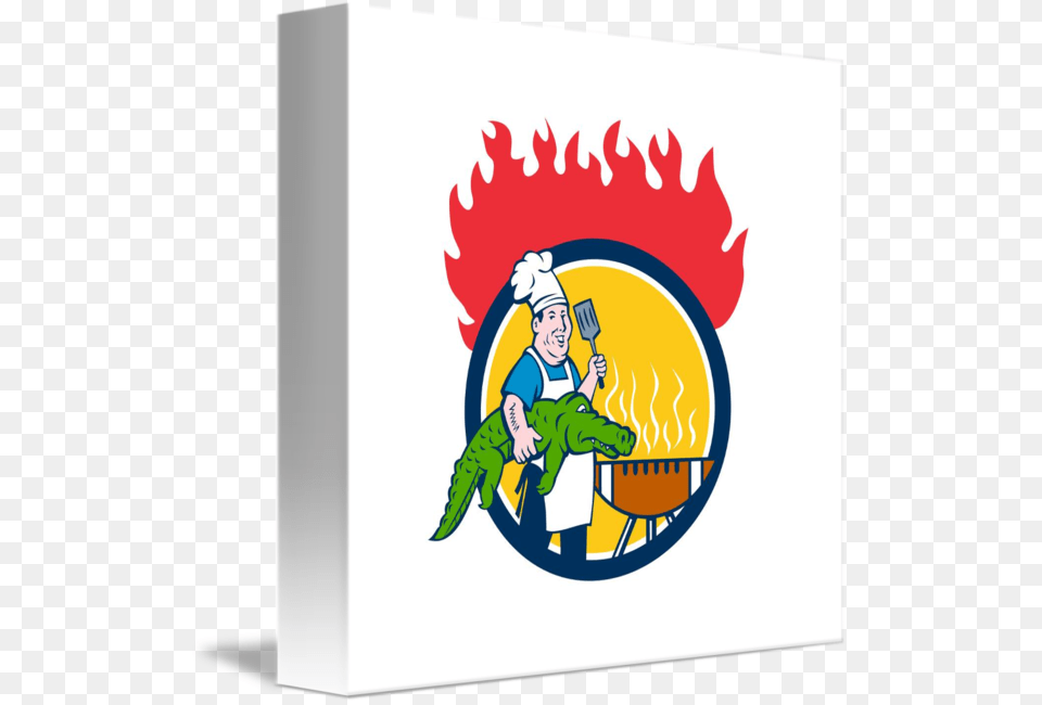 Chef Alligator Spatula Bbq Grill Fire Circle Carto Illustration, Baby, Person, Face, Head Free Png