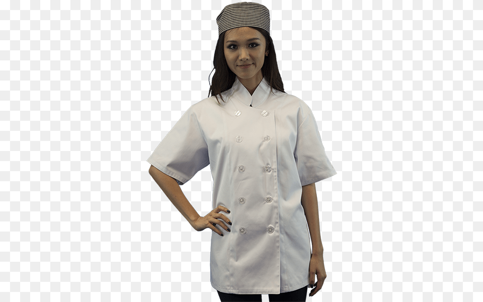 Chef Coat With Plastic Button Short Sleeve Chef, Blouse, Clothing, Lab Coat, Hat Png