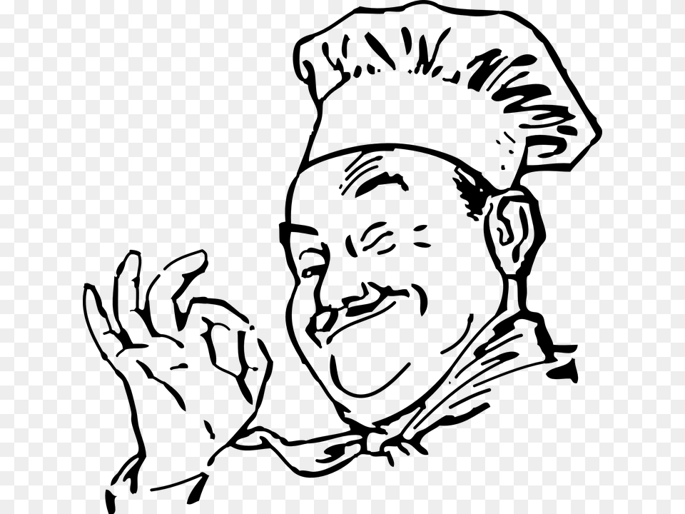 Chef Cook Wink Perfect Uniform Baker Chef Black And White Clipart, Gray Png Image