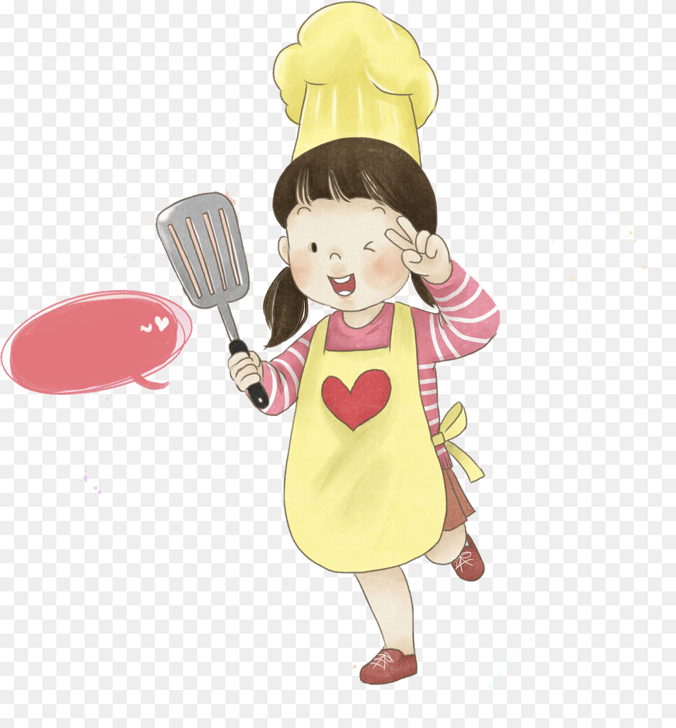 Chef Girl Girl With Apron Cartoon, Cutlery, Baby, Person, Fork Png
