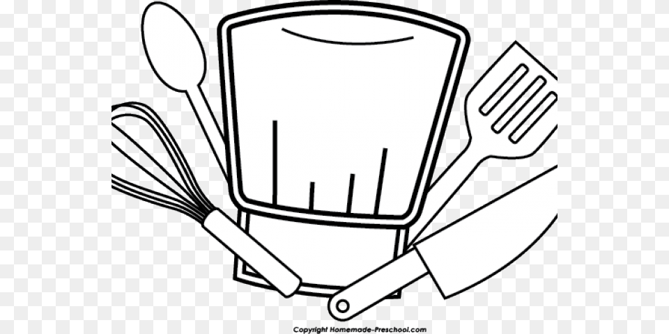 Chef Hat Clipart Black And White Cooking Hat, Cutlery, Fork, Device, Appliance Free Transparent Png
