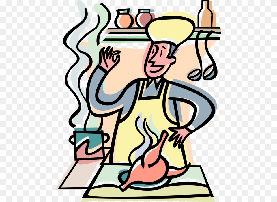 Chef In Kitchen Cooks Roast Chicken Dinner, Art, Book, Comics, Face Free Transparent Png
