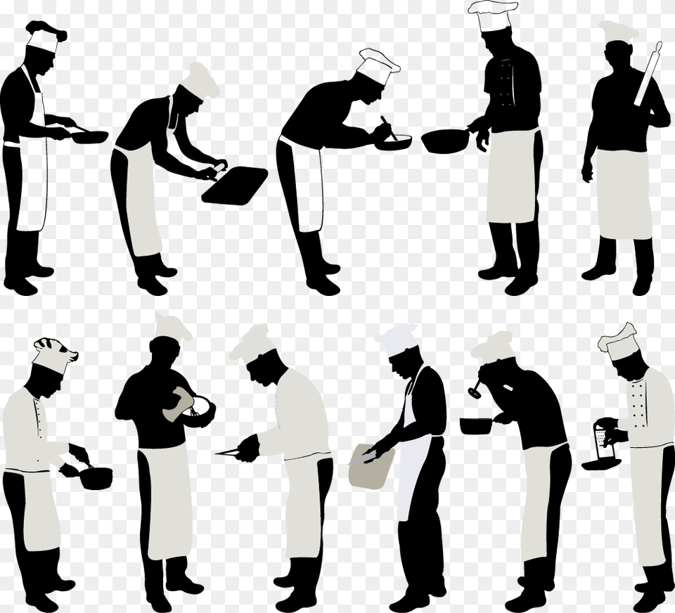 Chef Silhouettes 01, Stencil, Person, People, Clothing Free Png