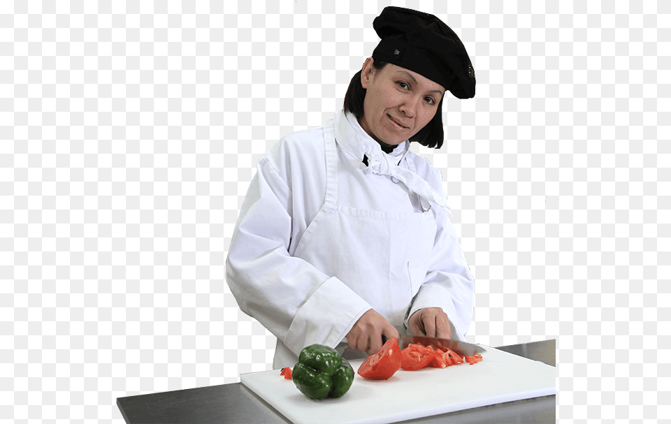 Chef Student Chopping Vegetables On A Cutting Board Chef And Student, Adult, Person, Woman, Female Free Transparent Png