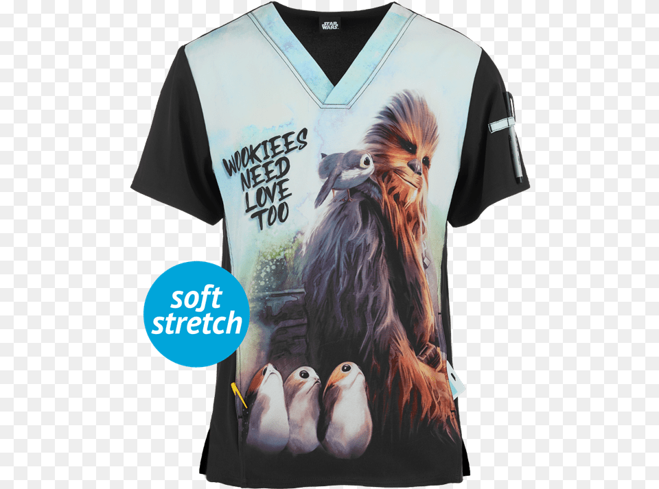 Cherokee Tooniforms Star Wars Chewie Menu0027s V Neck Print Scrub Top Scrub Tops Australia, Clothing, Shirt, T-shirt, Animal Free Png