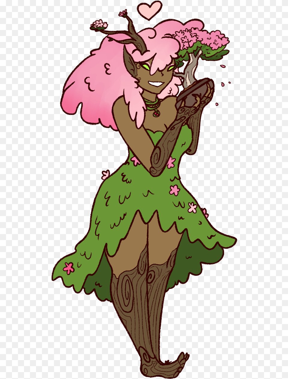 Cherry A Dryad Bonded To A Lil Bonsai Tree So She Can Dryad Cute, Person, Cartoon, Face, Head Png Image