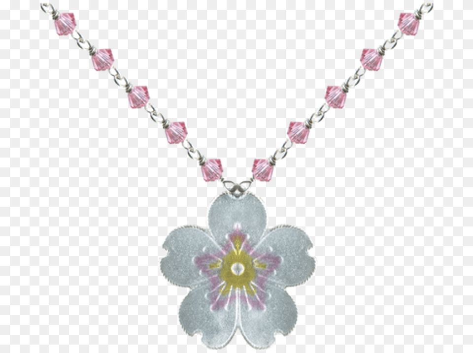 Cherry Blossom Crystal Pendant Necklace, Accessories, Jewelry Png