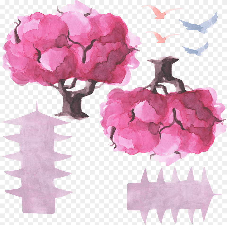 Cherry Blossom Tree Wall Decal Sakura Set Isometric Cherry Blossom Tree Free Png