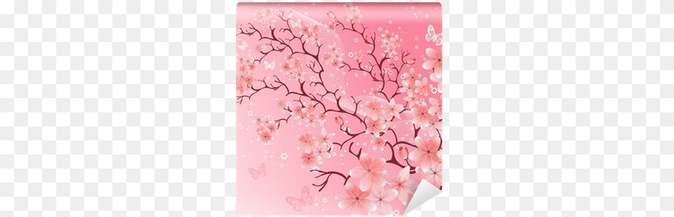 Cherry Blossom Vector Illustration Wall Mural Pixers, Flower, Plant, Cherry Blossom, White Board Free Transparent Png