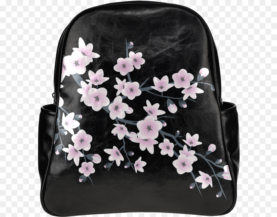 Cherry Blossoms Black Pink Sakura Floral Asia Multi Pockets, Accessories, Bag, Handbag, Flower Free Png Download