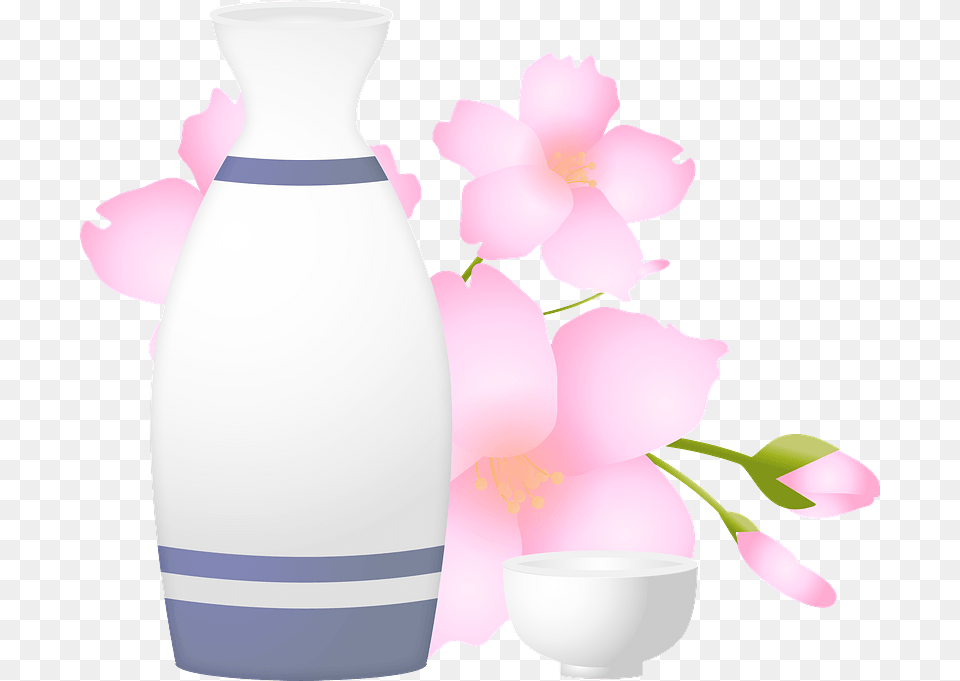 Cherry Blossoms Sake Clipart Artificial Flower, Jar, Pottery, Vase, Bottle Free Png Download