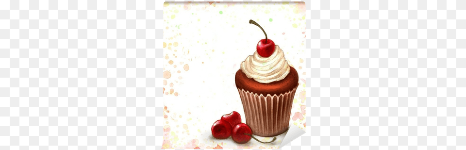 Cherry Chocolate Cupcake On Watercolor Background Wall Sweeter Than Chocolate Developing A Healthy Addiction, Cake, Cream, Dessert, Food Free Transparent Png