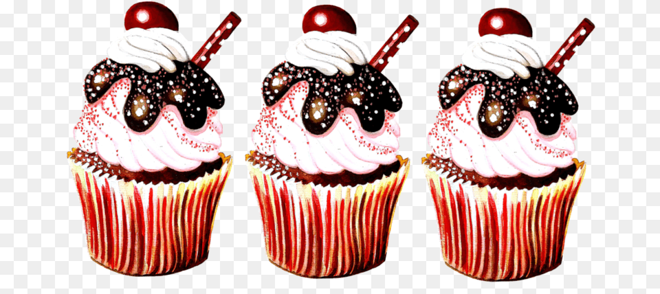 Cherry Cupcake Banner Web, Food, Cake, Cream, Icing Free Transparent Png