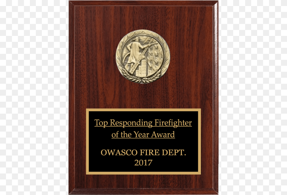 Cherry Finish Firefighter Sample Plaque, Person Png Image