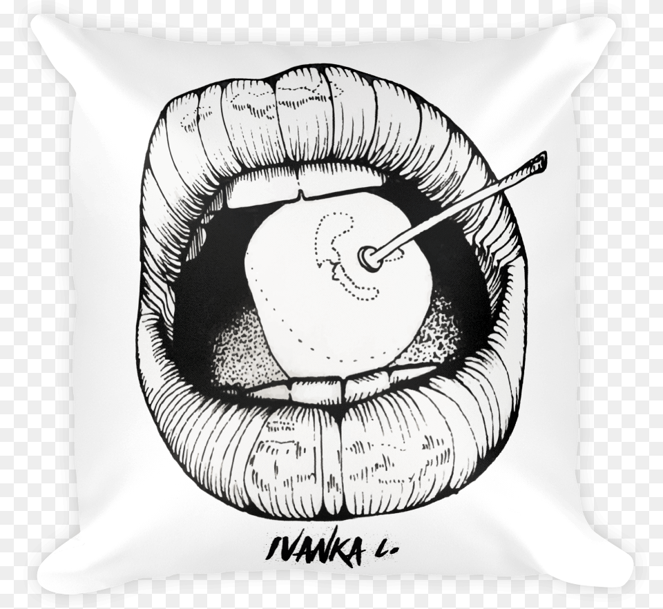 Cherry Lips Square Print Pillow Throw Pillow, Cushion, Home Decor, Art, Drawing Free Transparent Png