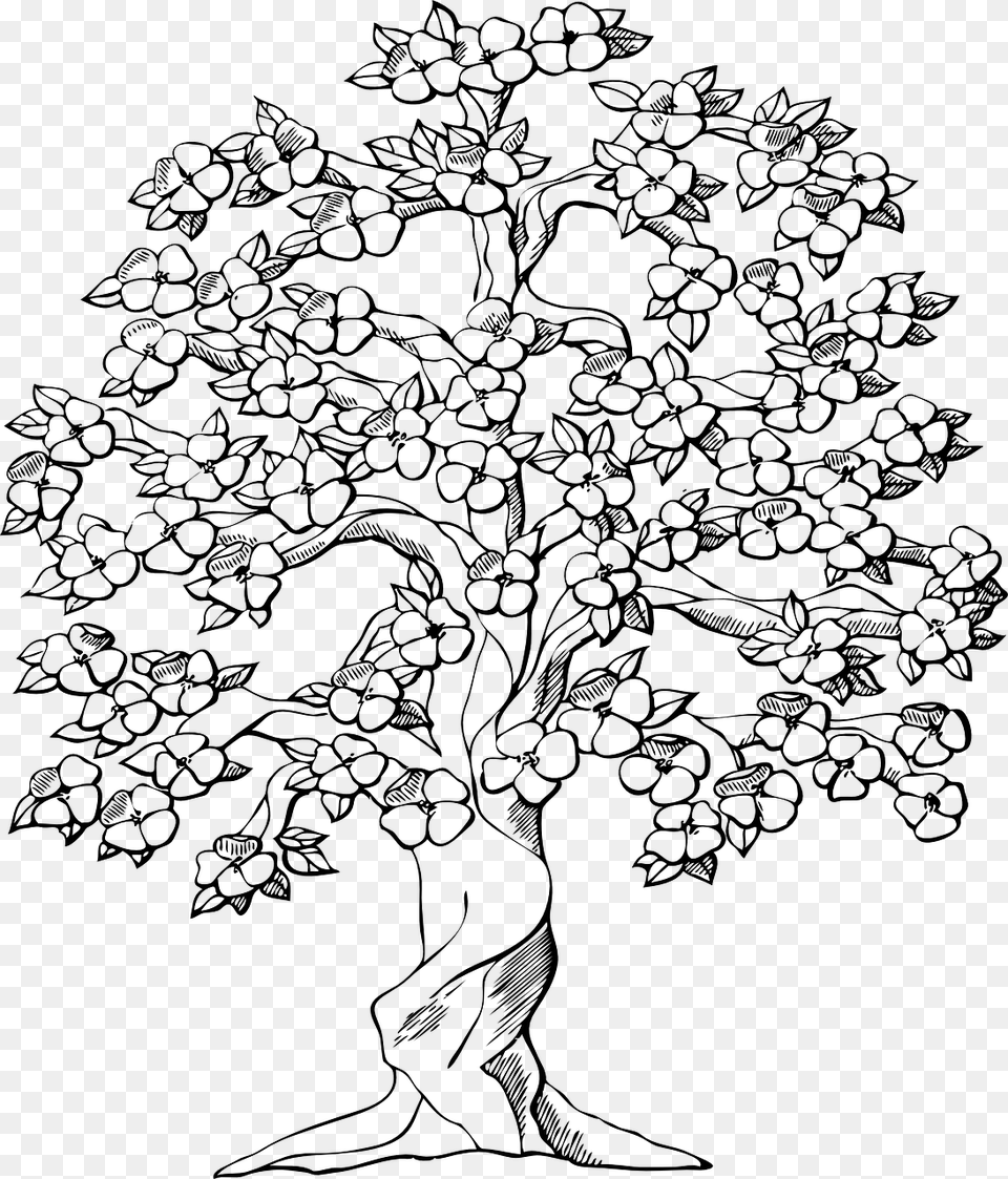Cherry Tree Clipart Black And White, Gray Png Image