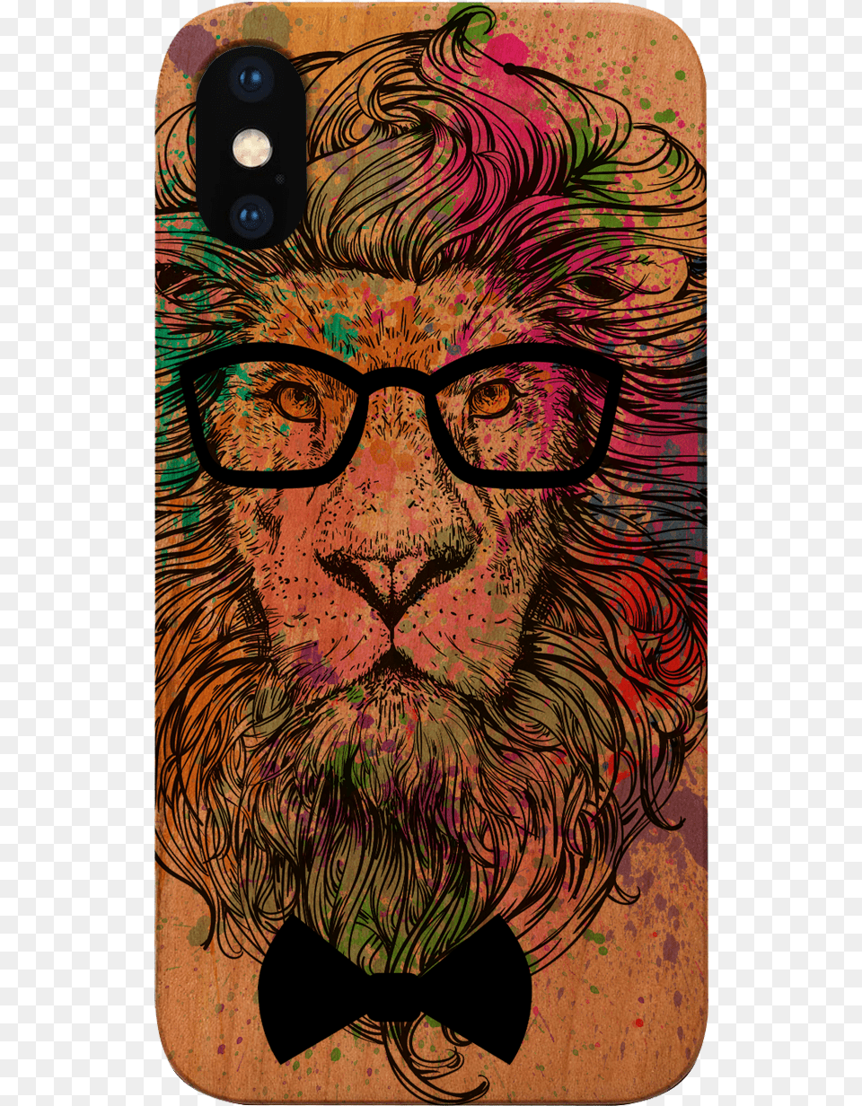 Cherry Wood Lion Color, Accessories, Glasses, Painting, Man Png